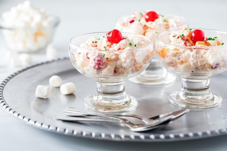 ambrosia salad with marshmallow on sides