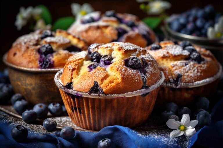 blueberry muffins with blueberry as toppings