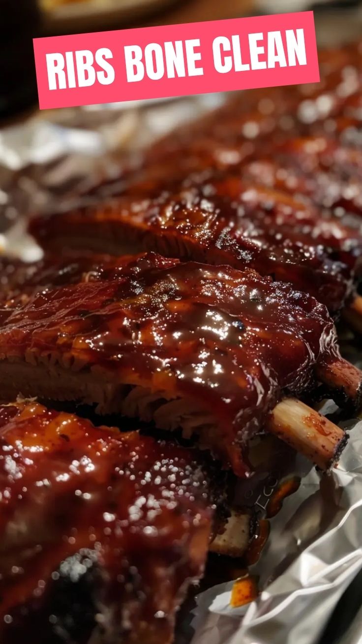 Close-up of succulent baby back ribs, glistening with sauce