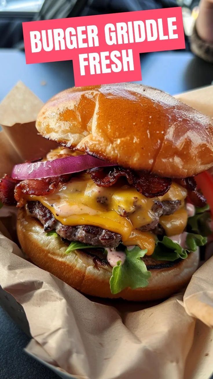 A delicious smash burger with melted cheese and fresh toppings