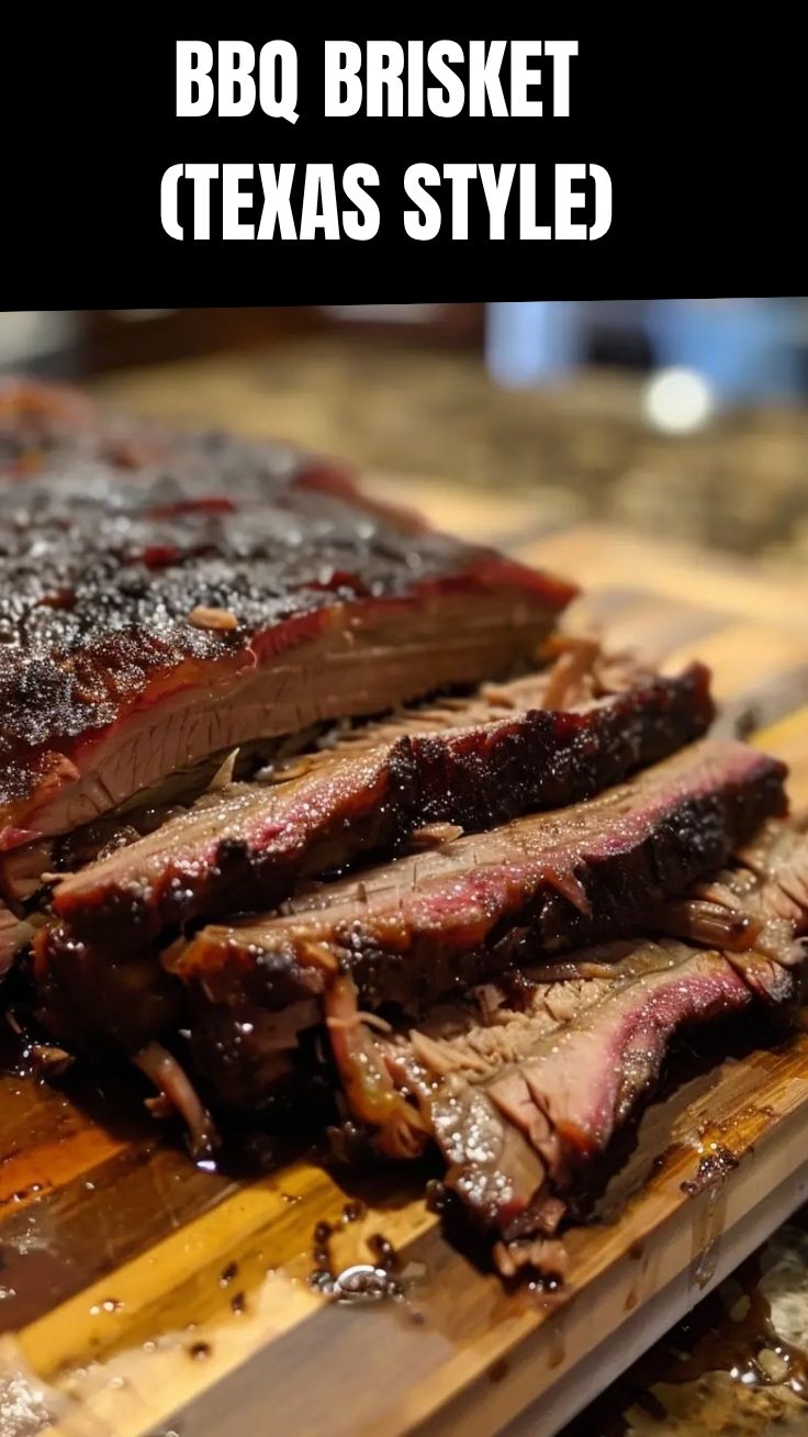 Slow-smoked BBQ brisket with a perfect bark, Texas style.