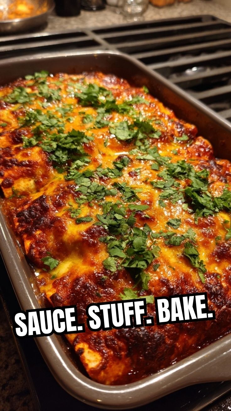 Platter of beef enchiladas with melted cheese