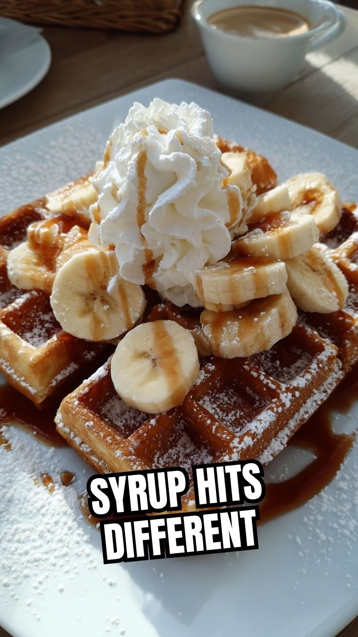 Golden brown Belgian waffles, fresh and warm