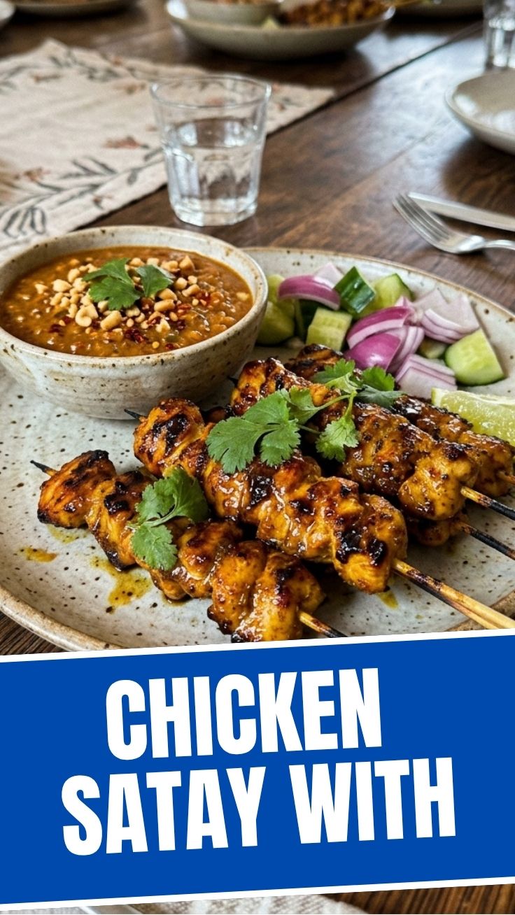 Chicken Satay with Peanut Sauce ready to serve