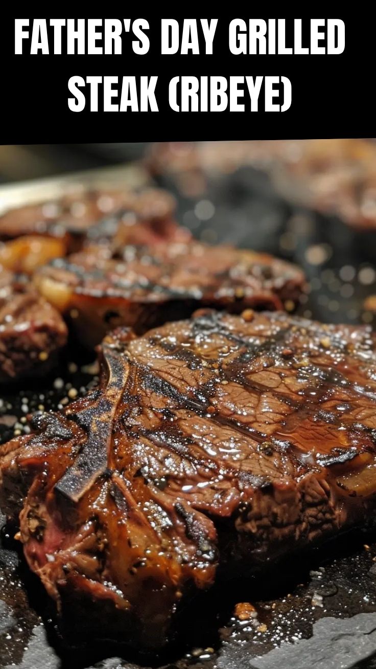 A juicy grilled ribeye steak, perfectly prepared for Father's Day.