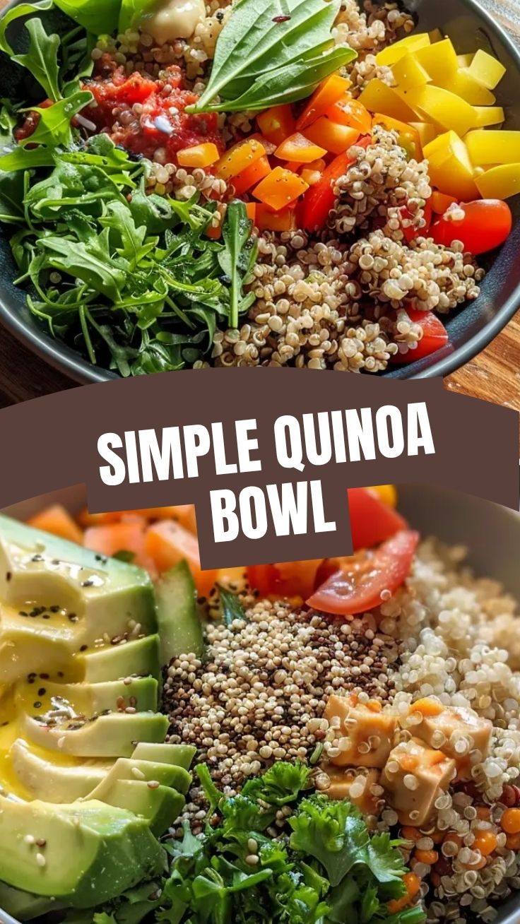 A colorful quinoa bowl with fresh vegetables and protein