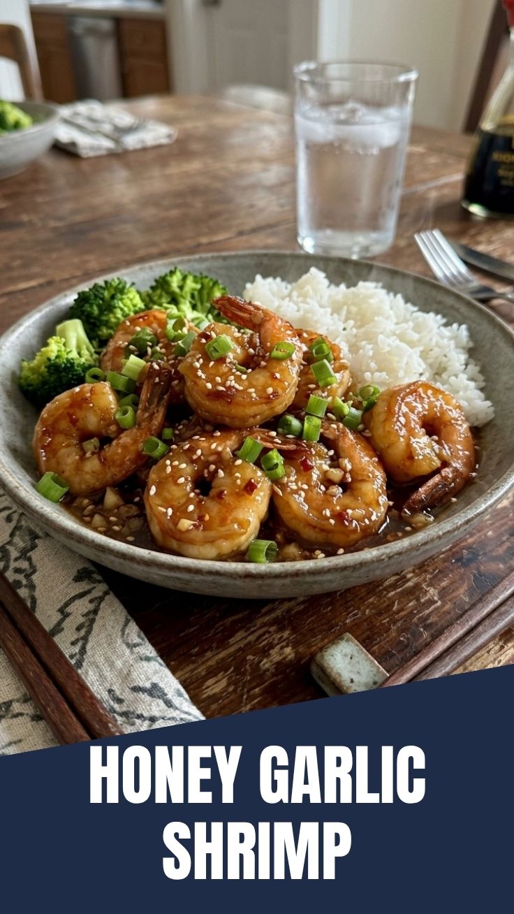Glazed honey garlic shrimp in a skillet