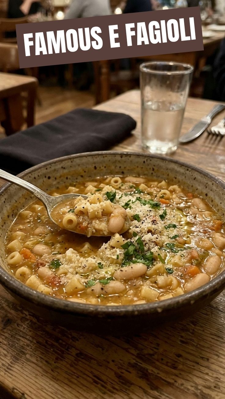 Pasta e Fagioli traditional soup in a rustic bowl