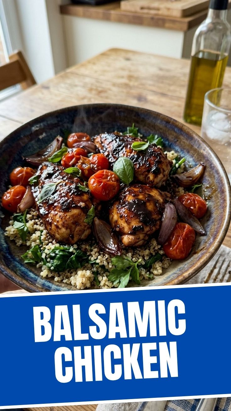 Savory Balsamic Chicken with glossy glaze and fresh herbs