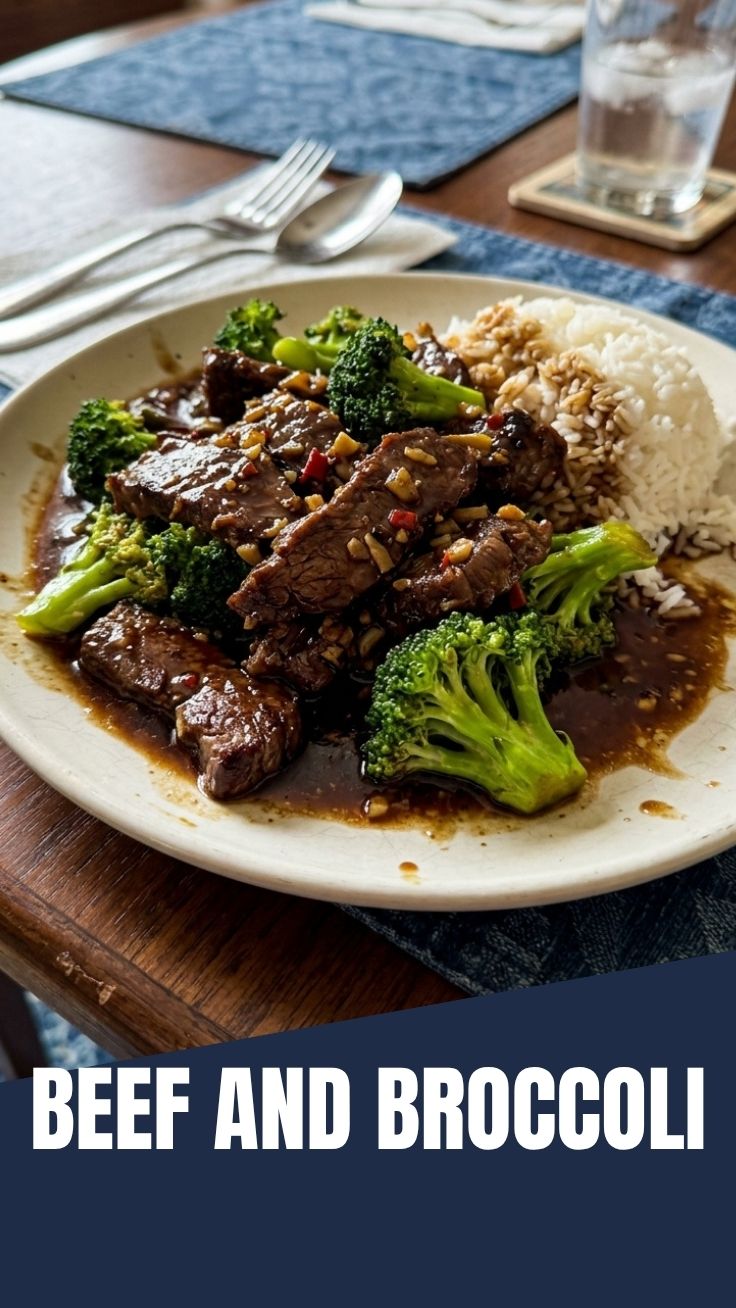 Savory Beef and Broccoli in a wok with glossy sauce