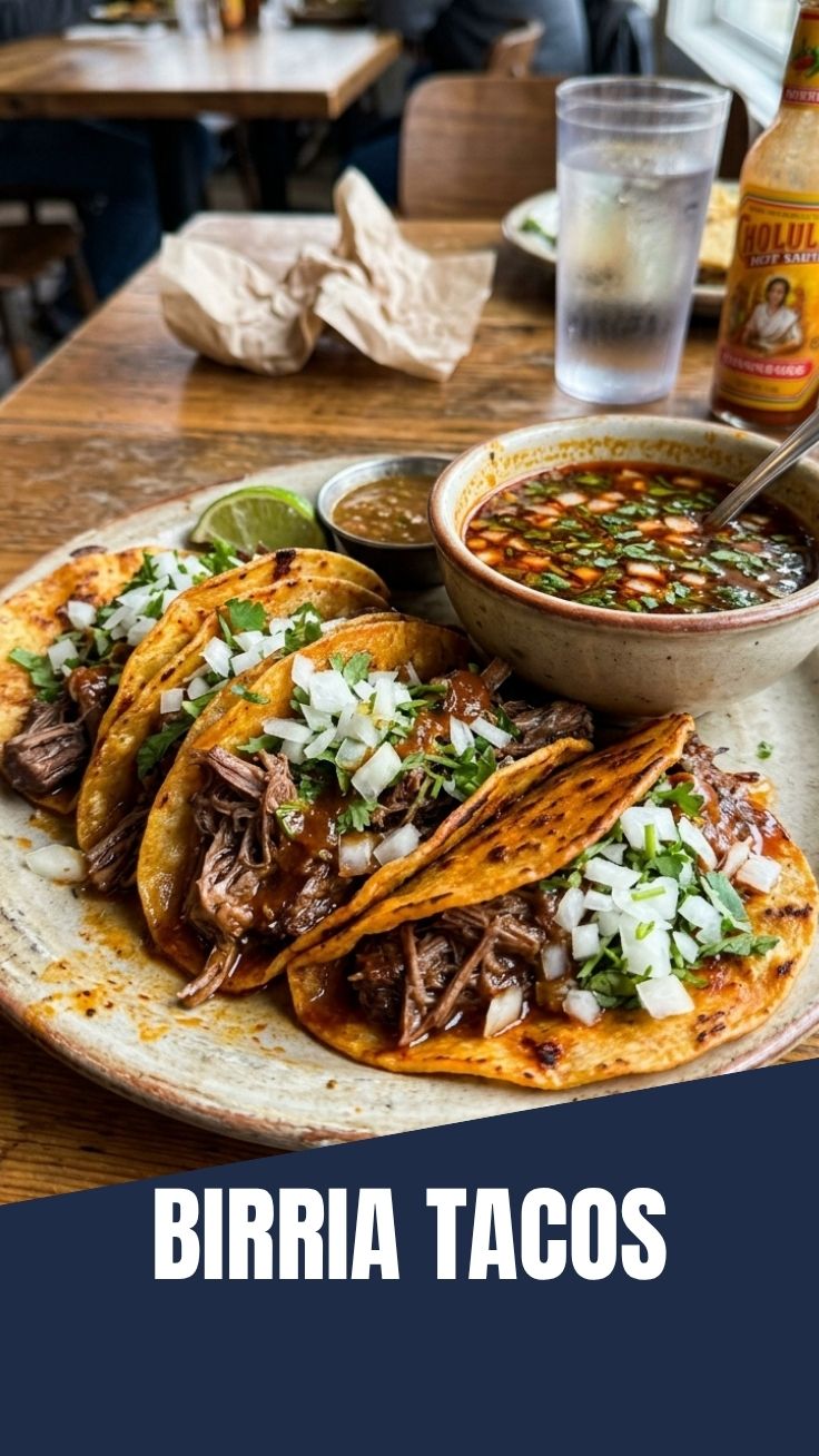 Savory Birria Tacos with consommé