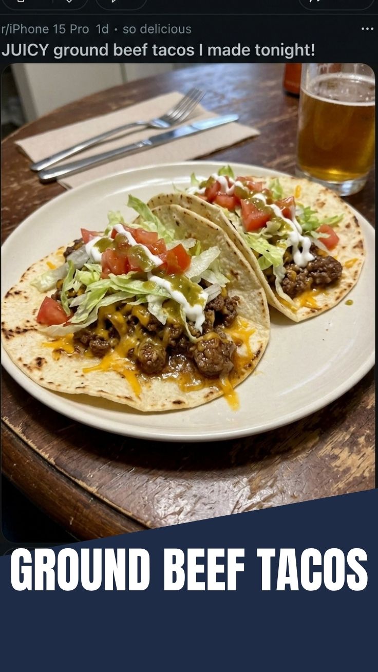 A delicious plate of ground beef tacos filled with fresh toppings.