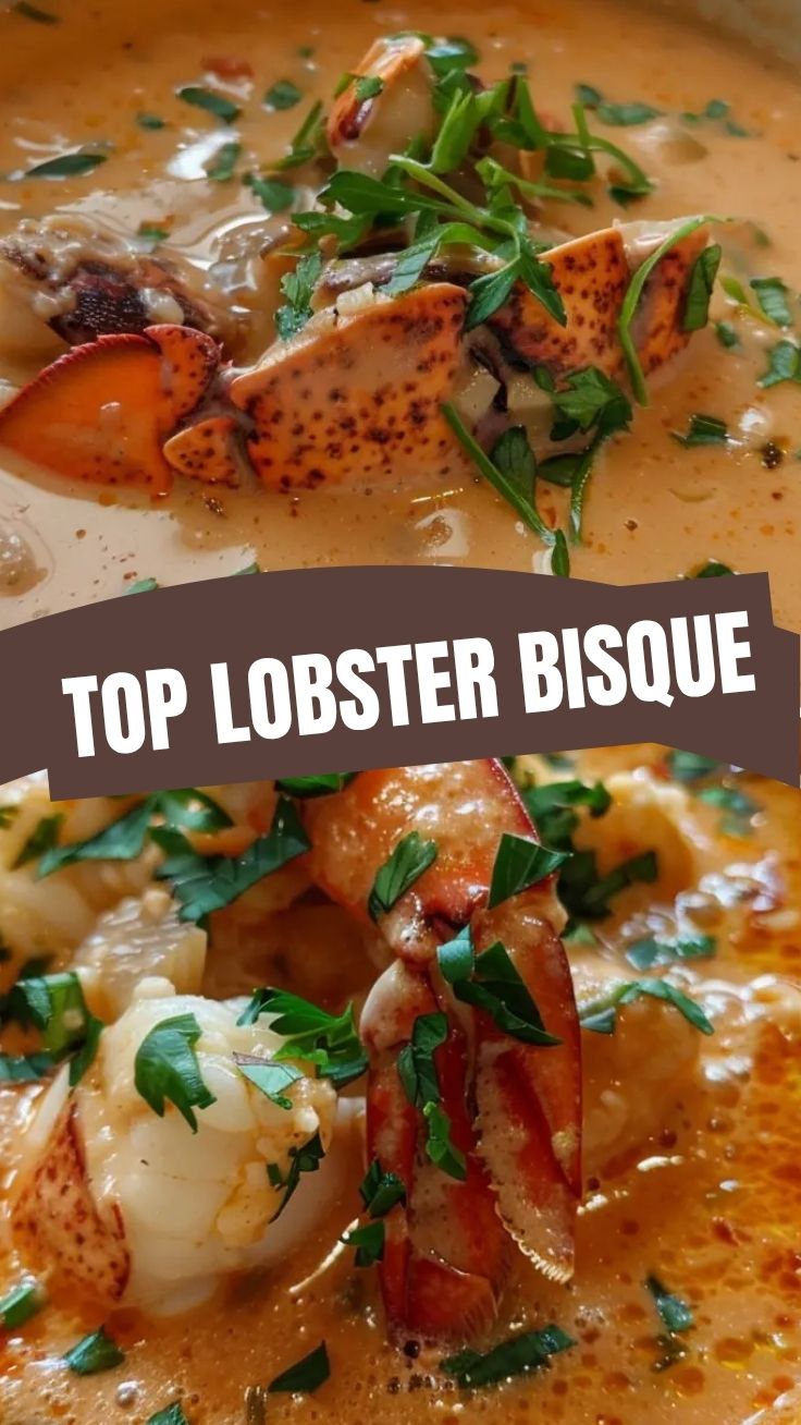 A steaming bowl of savory lobster bisque, artfully garnished with herbs.