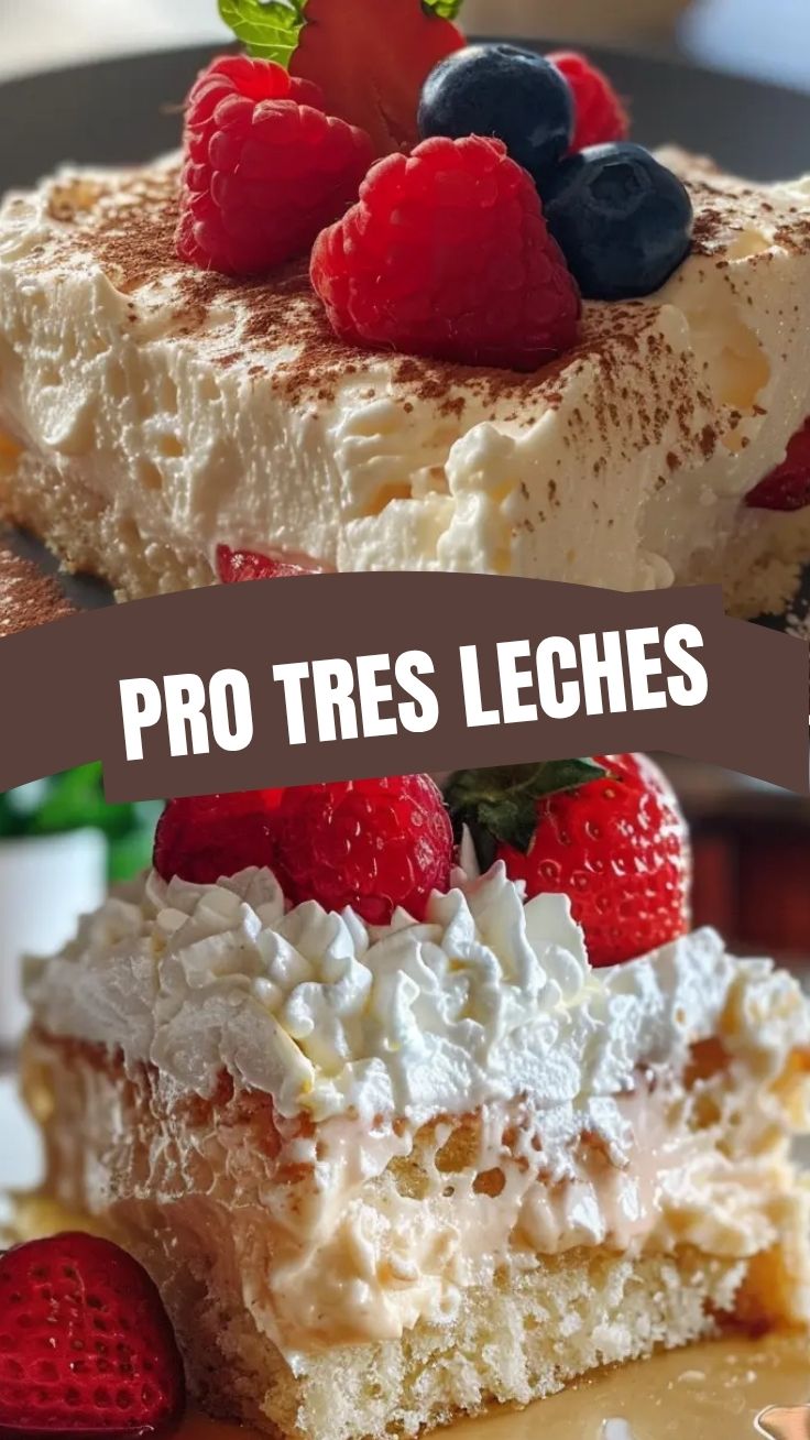 A delectable slice of Tres Leches cake with a pristine white topping.