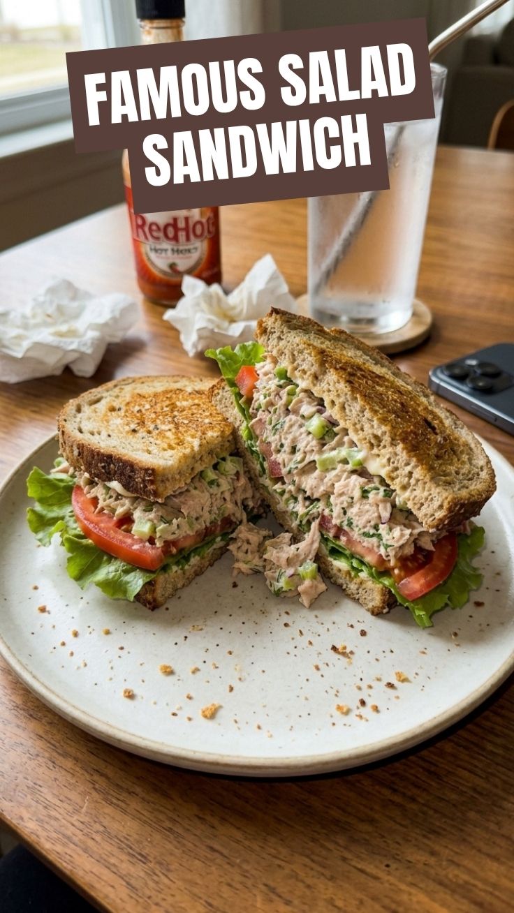 Tuna salad sandwich with fresh ingredients on a plate
