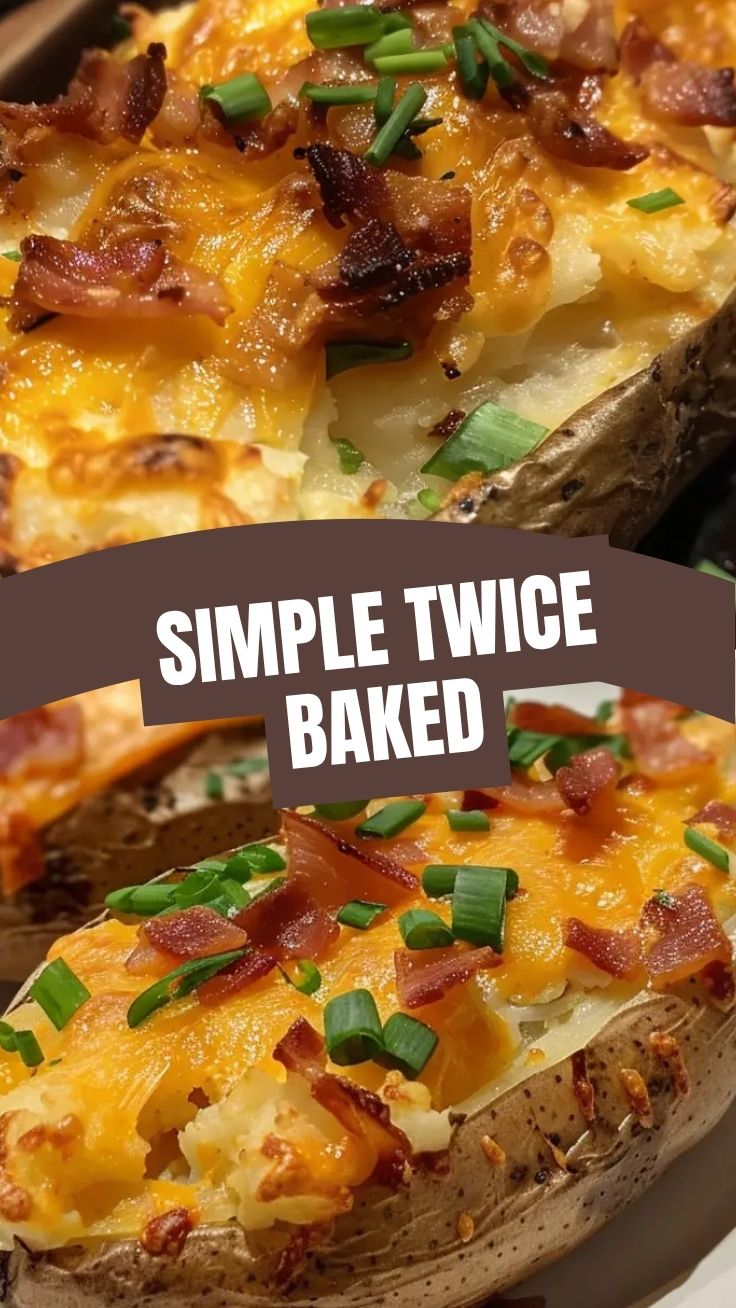 Golden twice baked potato with melted cheese and green onions