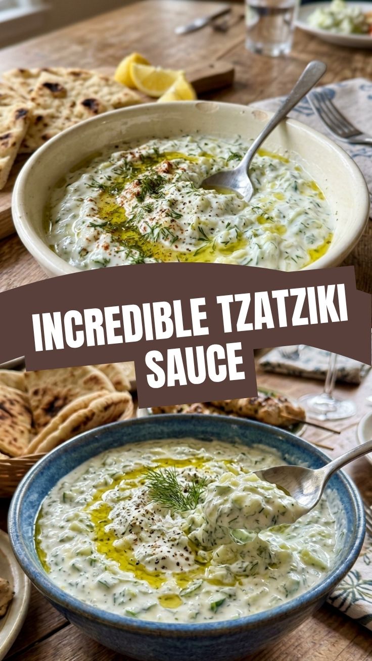A bowl of fresh Tzatziki sauce garnished with dill.