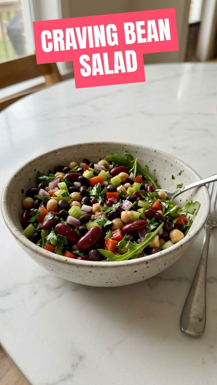 Fresh Three Bean Salad served in a white bowl