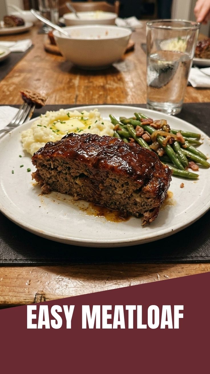 A freshly baked meatloaf, perfectly browned and glazed