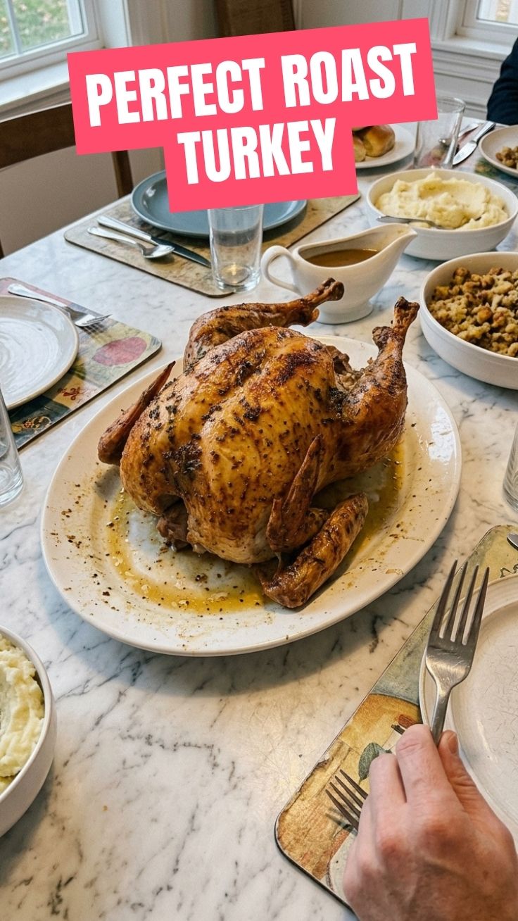 Golden roast turkey on a platter