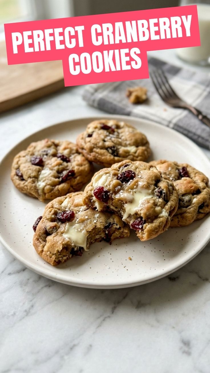 A plate of freshly baked white chocolate cranberry cookies