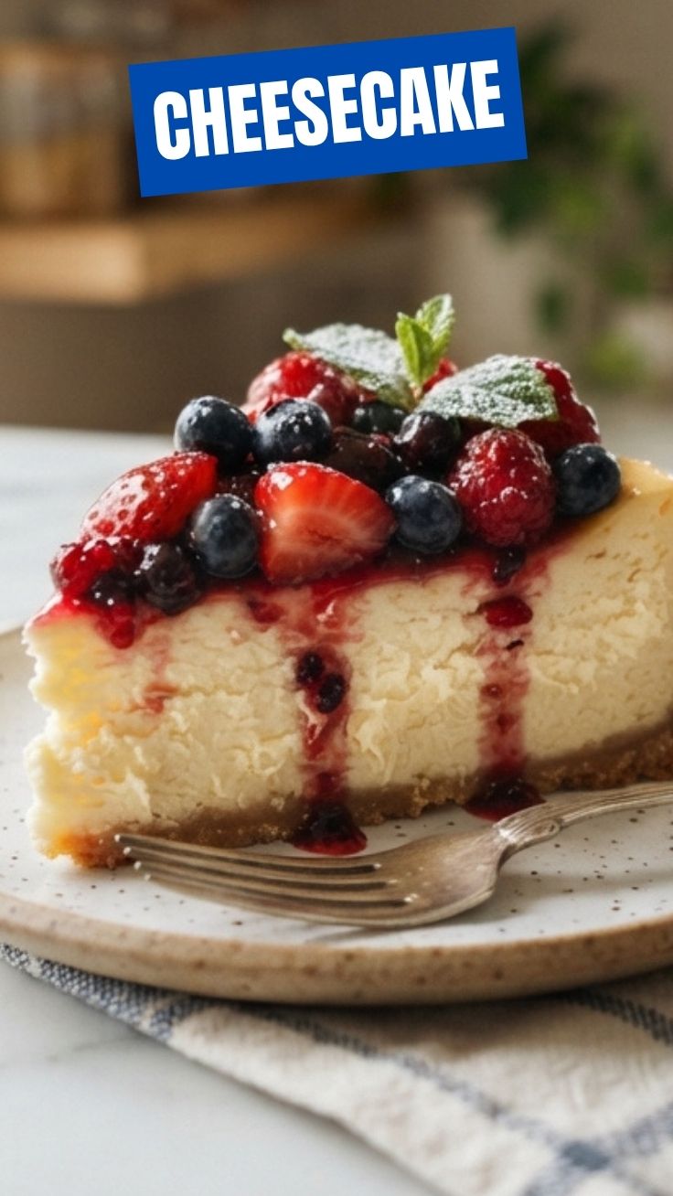 A perfectly baked cheesecake slice with smooth texture