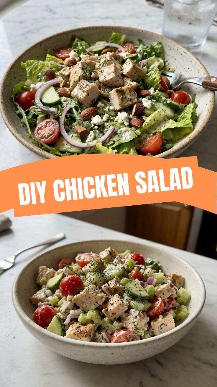 Fresh high-protein chicken salad in a bowl