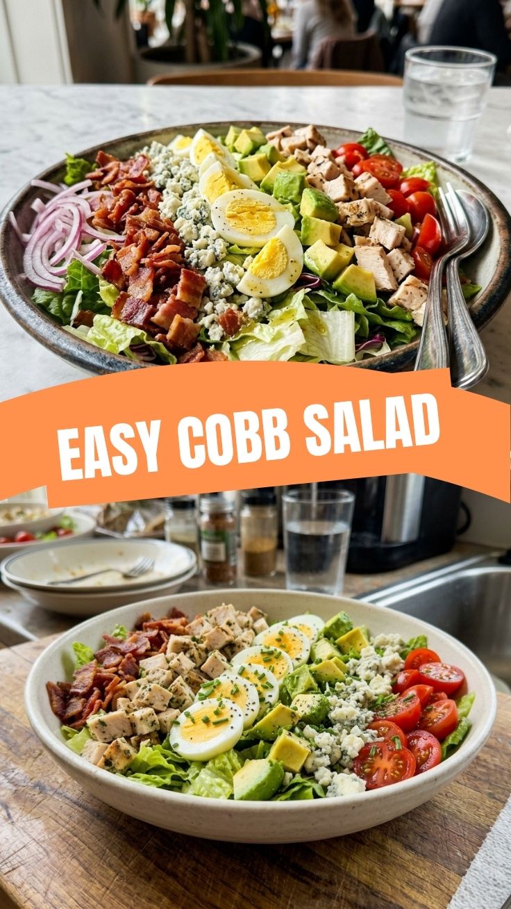 Fresh Cobb Salad on a wooden board