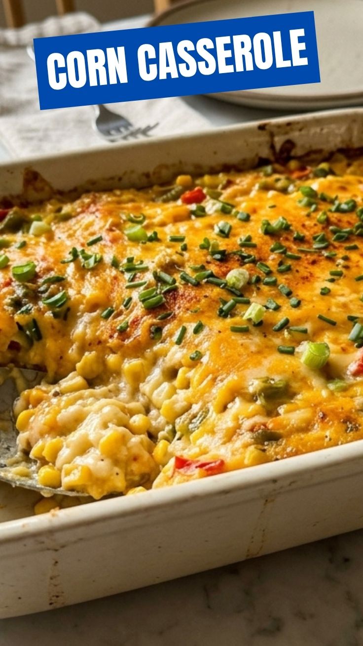 Golden Corn Casserole in a Baking Dish