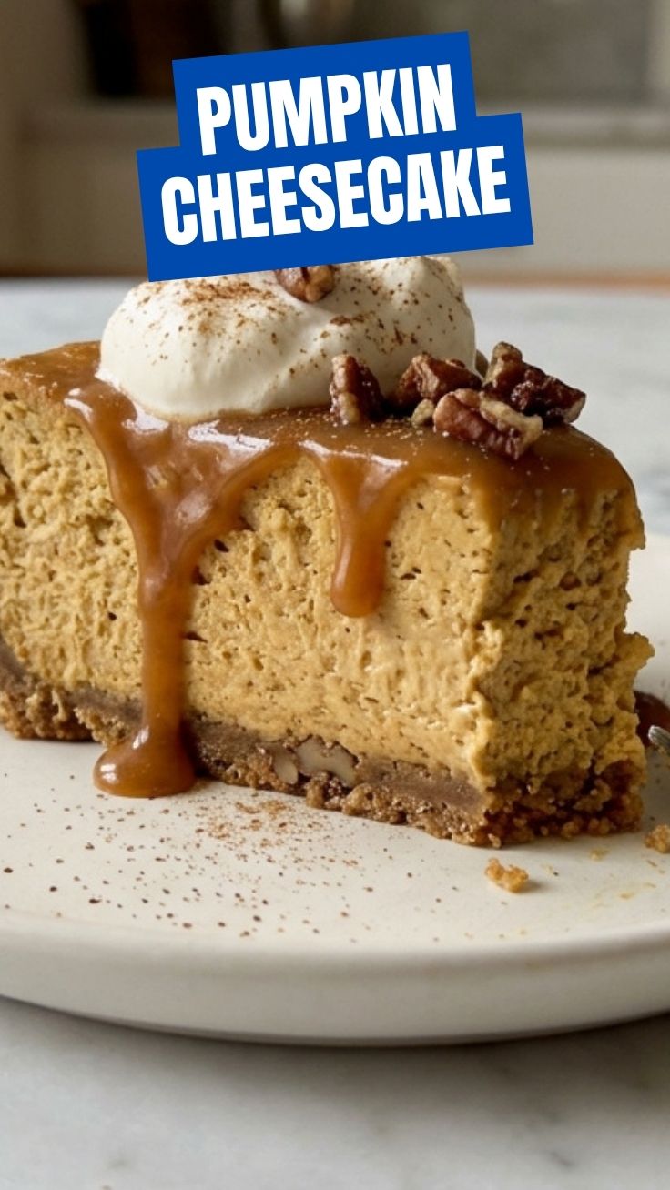 Slice of pumpkin cheesecake with creamy texture