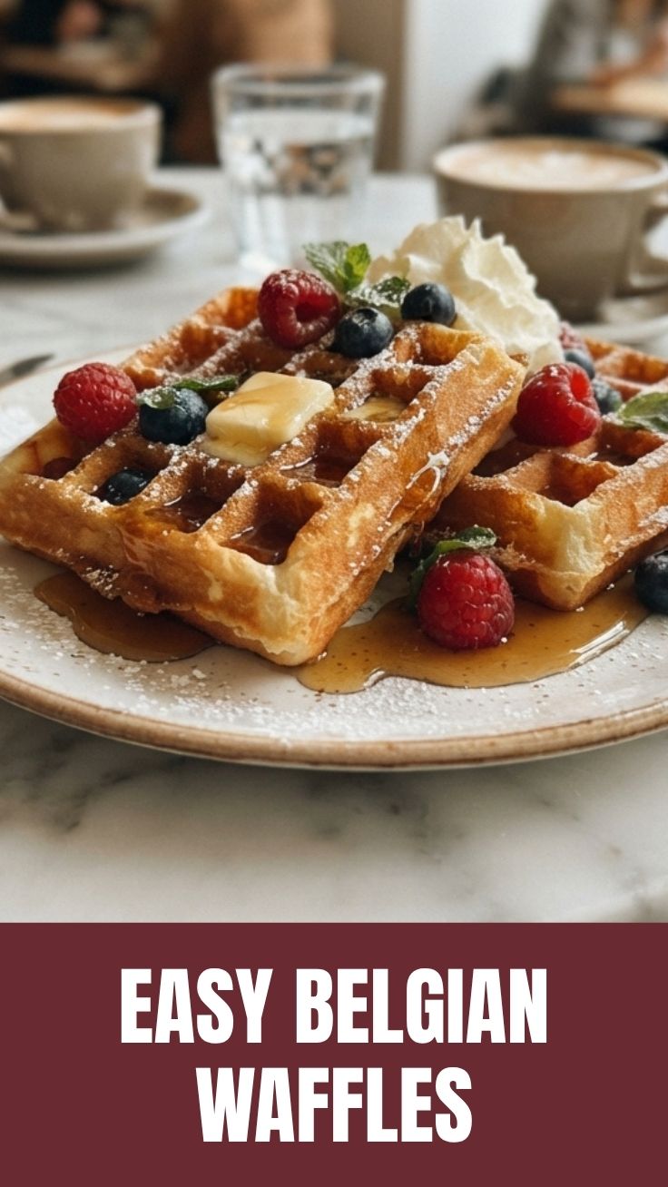 Freshly made Belgian waffles dusted with powdered sugar on a wire rack