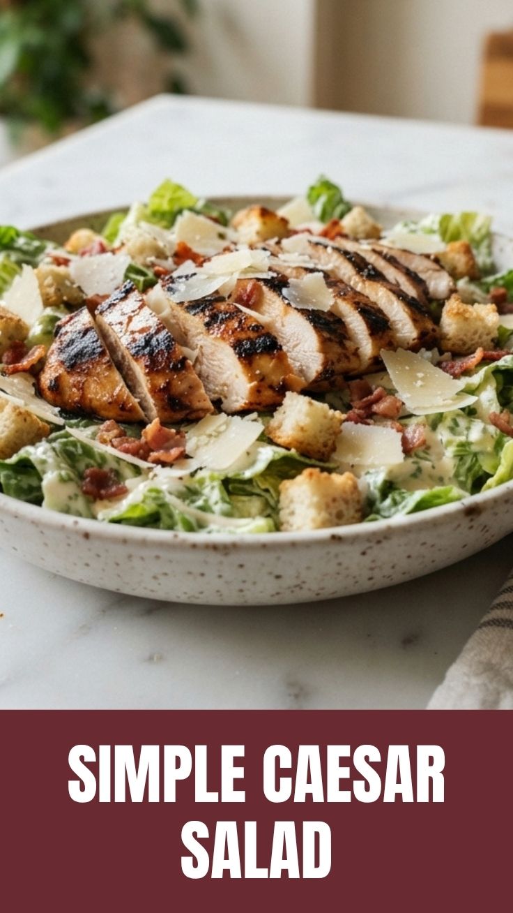 Fresh romaine lettuce and homemade chicken caesar salad preparation