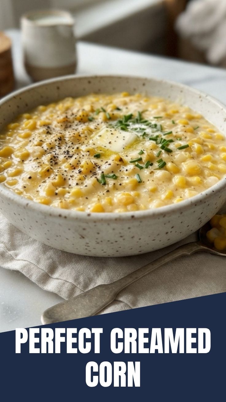 Creamed Corn Casserole in a savory bowl with golden edges