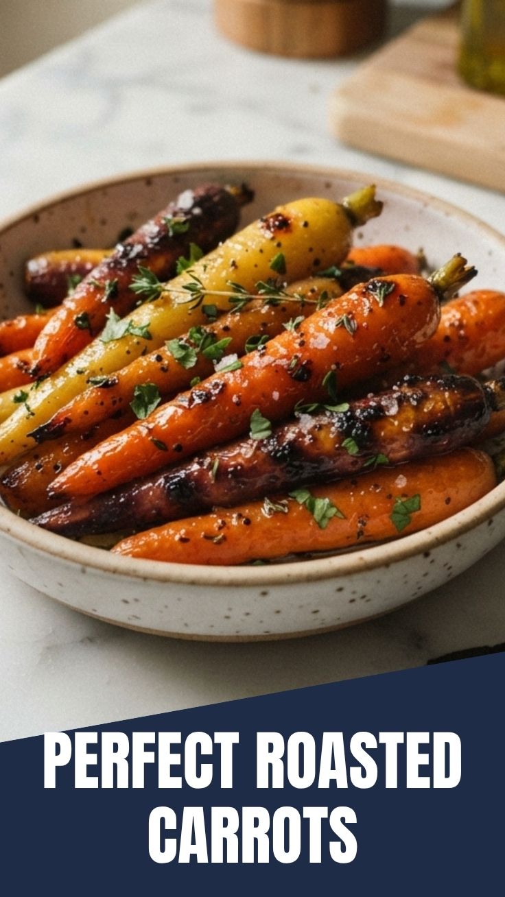 Honey roasted carrots with fresh herbs on a baking sheet