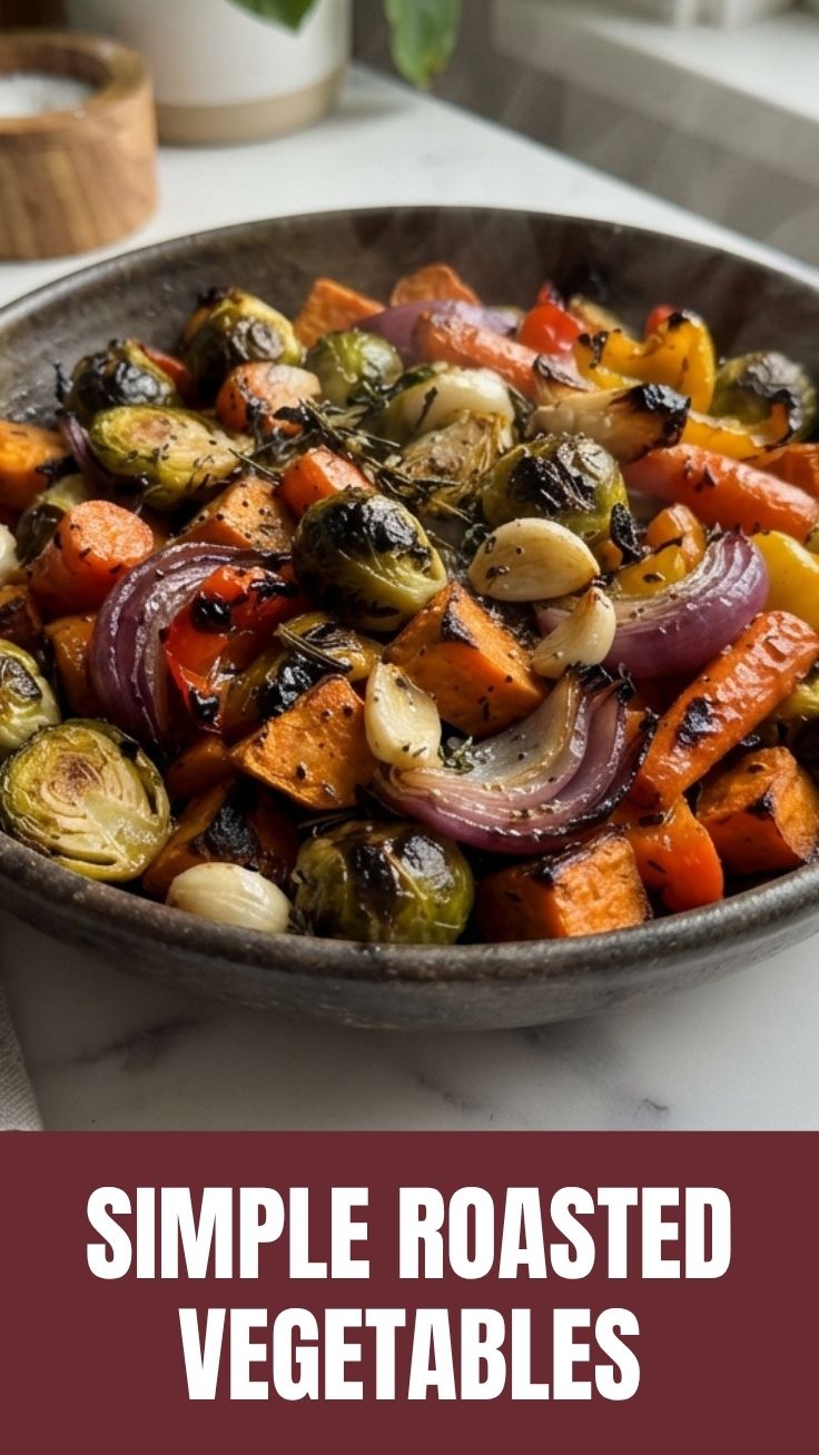 Colorful roasted vegetables on a sheet pan