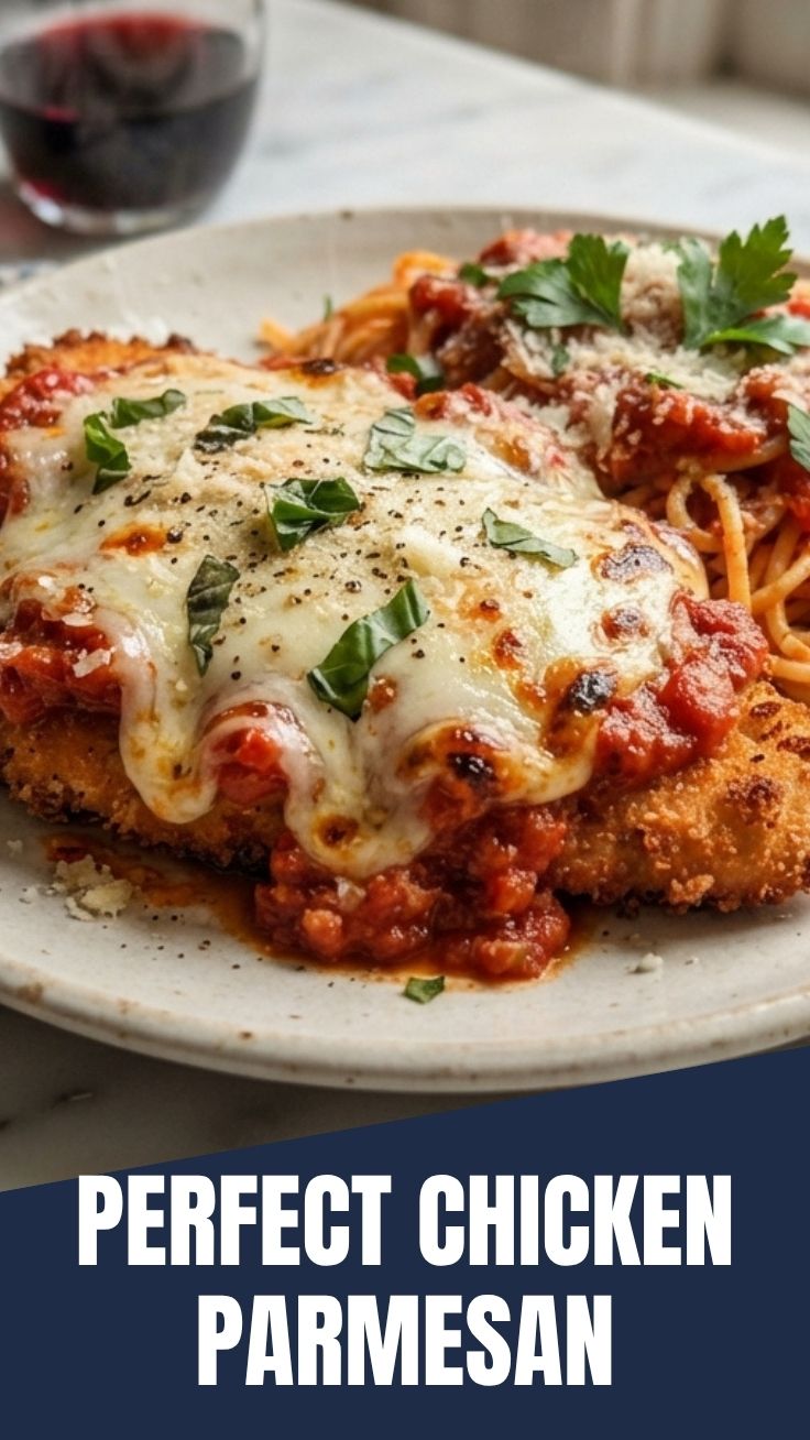 A serving of chicken parmesan topped with melted cheese and marinara sauce.