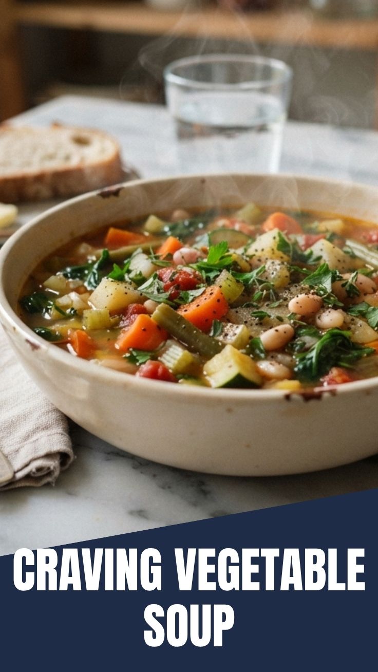 A steaming bowl of colorful vegetable soup, rich with garden-fresh ingredients.